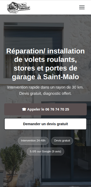 Affichage mobile de la page d'accueil