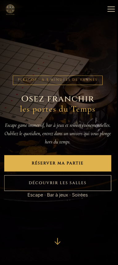Affichage mobile responsive de la page d'accueil