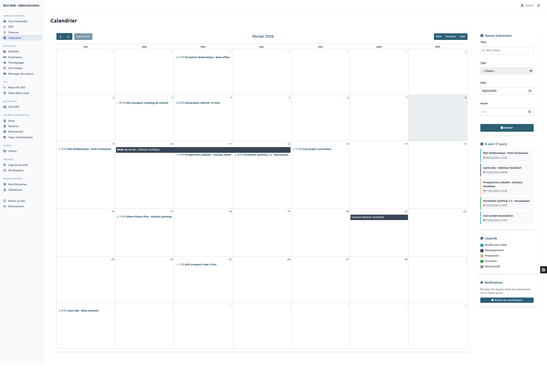 Calendrier (données factices)