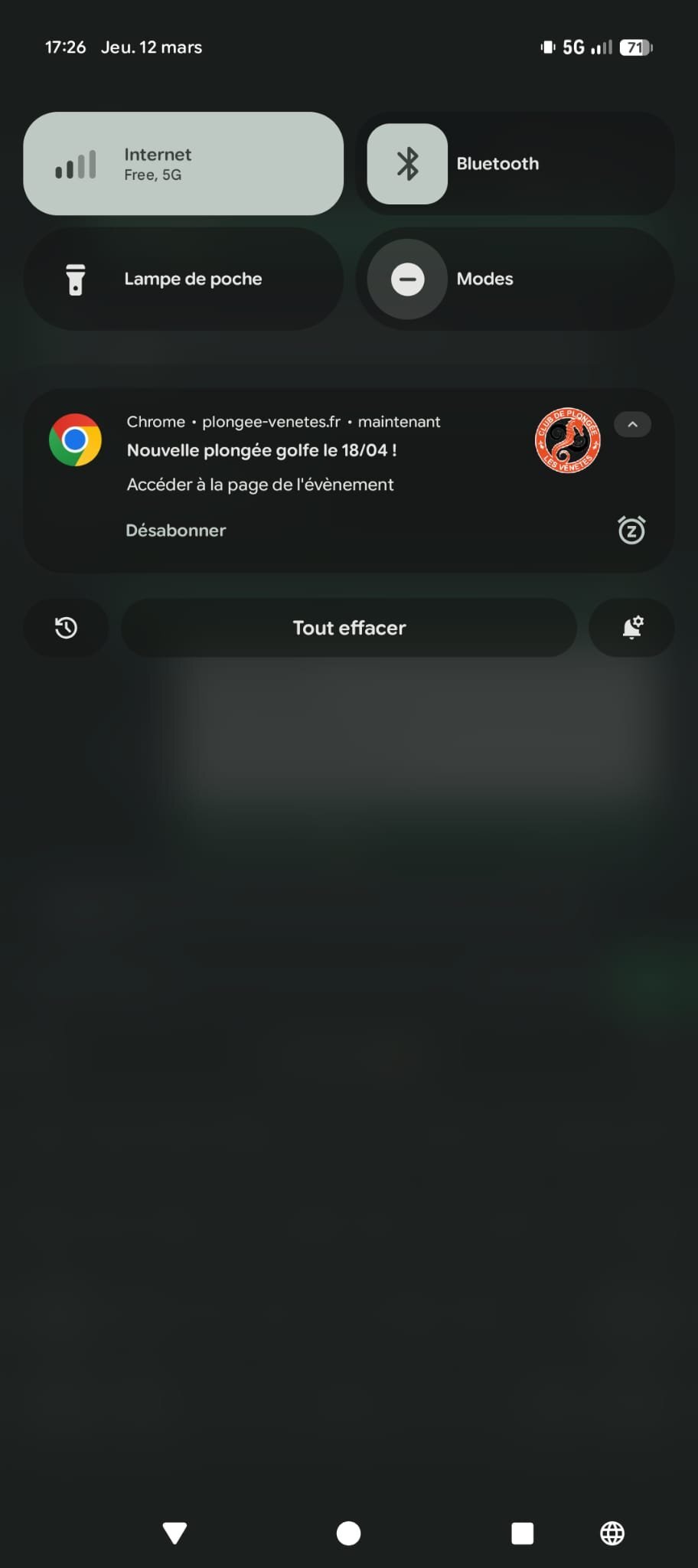 Notification push reçue sur téléphone