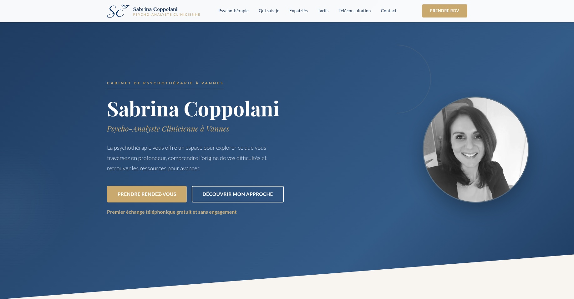 Page d'accueil de psychologie-vannes.fr, design sobre et apaisant