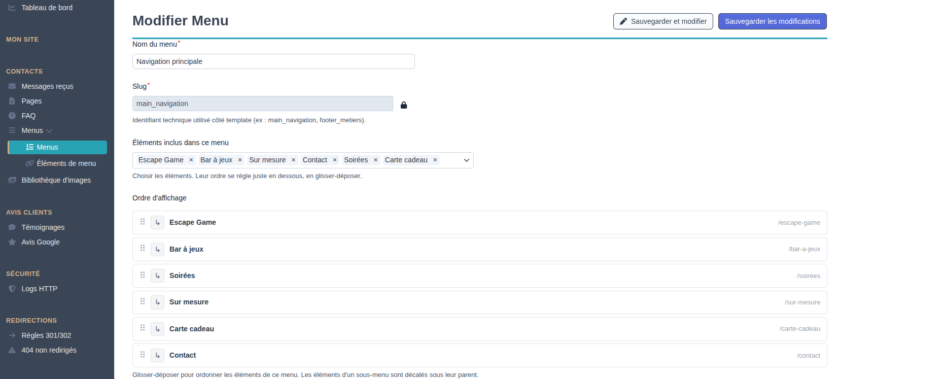 Interface d'administration Symfony